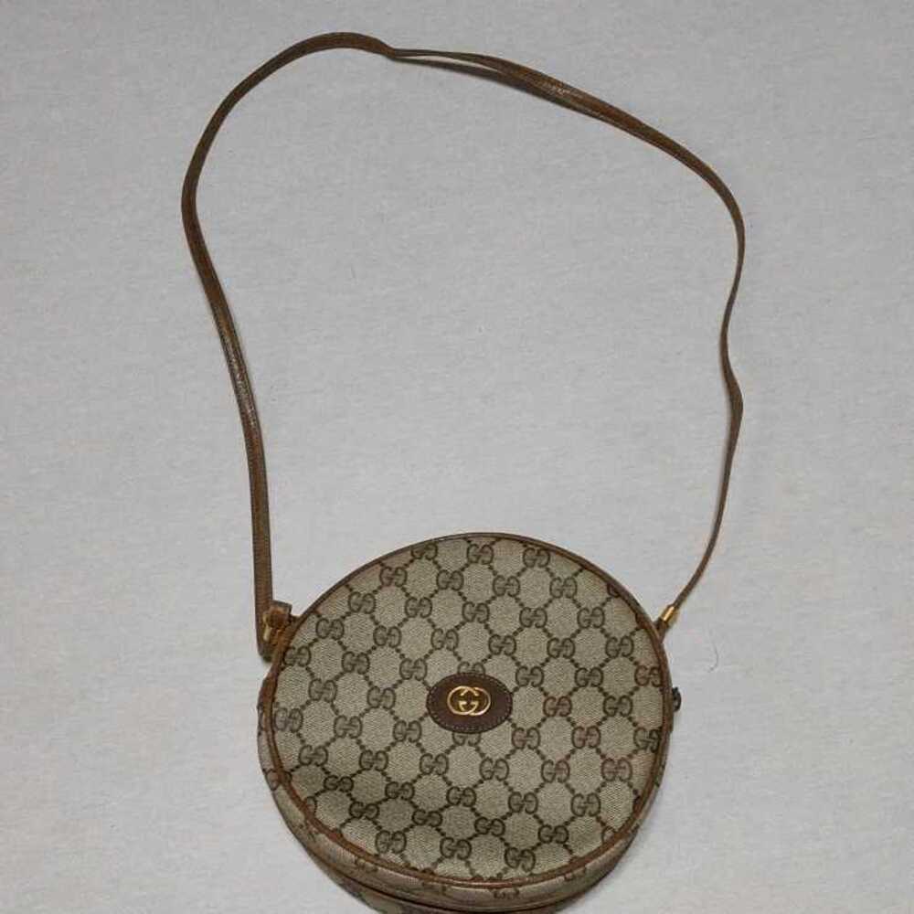 Gucci GG round shoulder bag brown monogram canvas brown leather